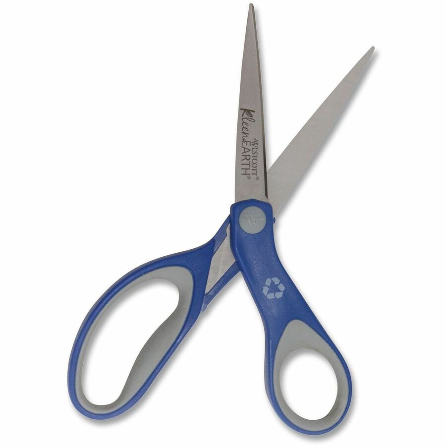 Westcott KleenEarth 8" Soft Handle Scissors - 8" Overall Length - Left/Right - Stainless Steel - Straight Tip - Blue - 1 Each