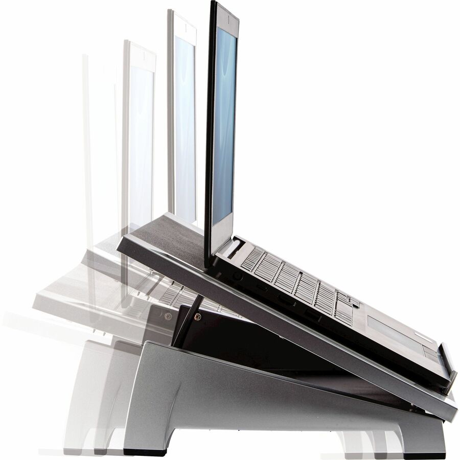 Fellowes Laptop Riser - Up to 17" Screen Support - 10 lb Load Capacity - 6.50" Height x 15.06" Width x 10.50" Depth - Desktop - High Performance Steel (HPS) - Black, Silver - Adjustable Angle, Non-skid, Stackable, Adjustable Tilt, Scratch Resistant, Sc...