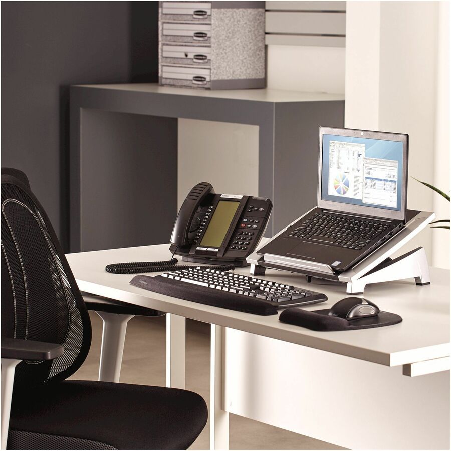 Fellowes Laptop Riser - Up to 17" Screen Support - 10 lb Load Capacity - 6.50" Height x 15.06" Width x 10.50" Depth - Desktop - High Performance Steel (HPS) - Black, Silver - Adjustable Angle, Non-skid, Stackable, Adjustable Tilt, Scratch Resistant, Sc...