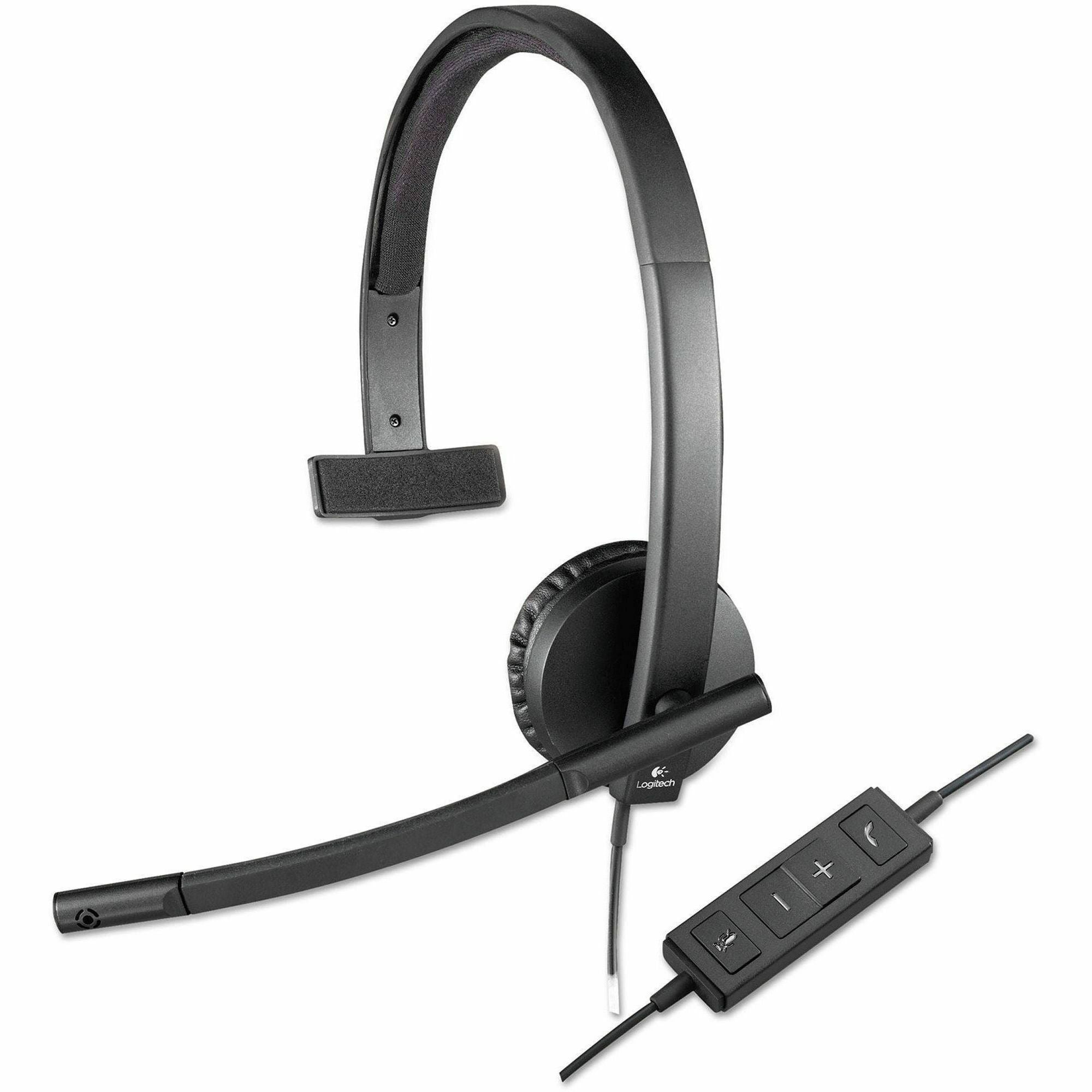 Logitech USB Headset Mono H570e - Mono - USB - Wired - 31.50 Hz to 20 kHz - Over-the-head - Monaural - Supra-aural - Noise Cancelling, Electret Microphone