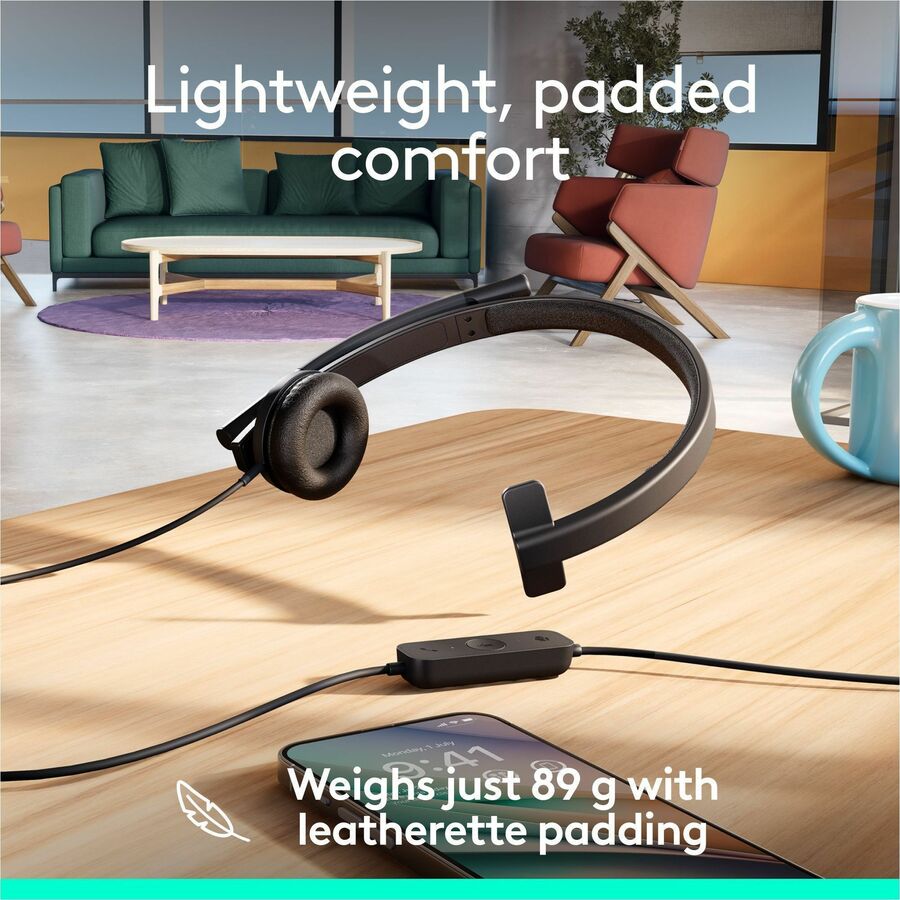 Logitech USB Headset Mono H570e - Mono - USB - Wired - 31.50 Hz to 20 kHz - Over-the-head - Monaural - Supra-aural - Noise Cancelling, Electret Microphone