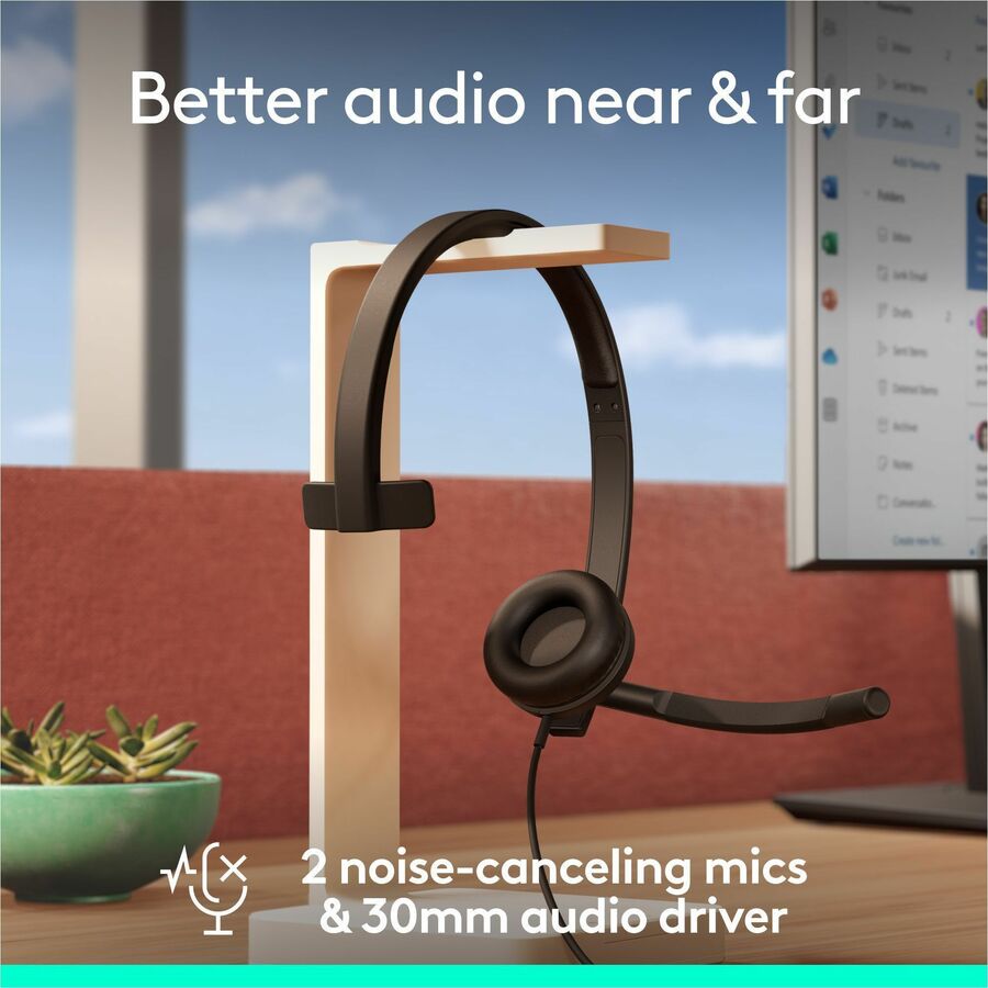 Logitech USB Headset Mono H570e - Mono - USB - Wired - 31.50 Hz to 20 kHz - Over-the-head - Monaural - Supra-aural - Noise Cancelling, Electret Microphone