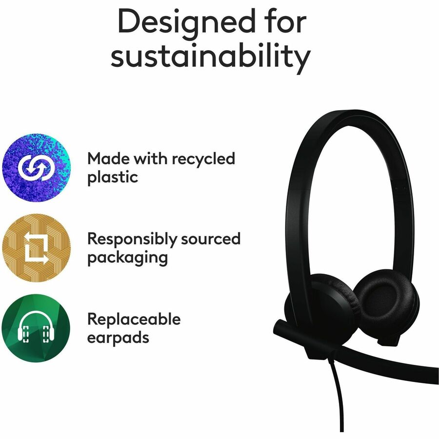 Logitech USB Headset Stereo H570e - Stereo - USB - Wired - 31.50 Hz to 20 kHz - Over-the-head - Binaural - Supra-aural - Noise Cancelling, Electret Microphone - Black