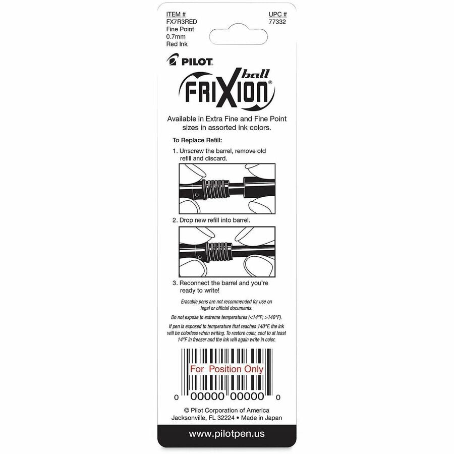 FriXion Gel Ink Pen Refills - 0.70 mm , Medium Point - Red Ink - Eco-friendly, Wear Resistant, Tear Resistant, Erasable - 3 / Pack