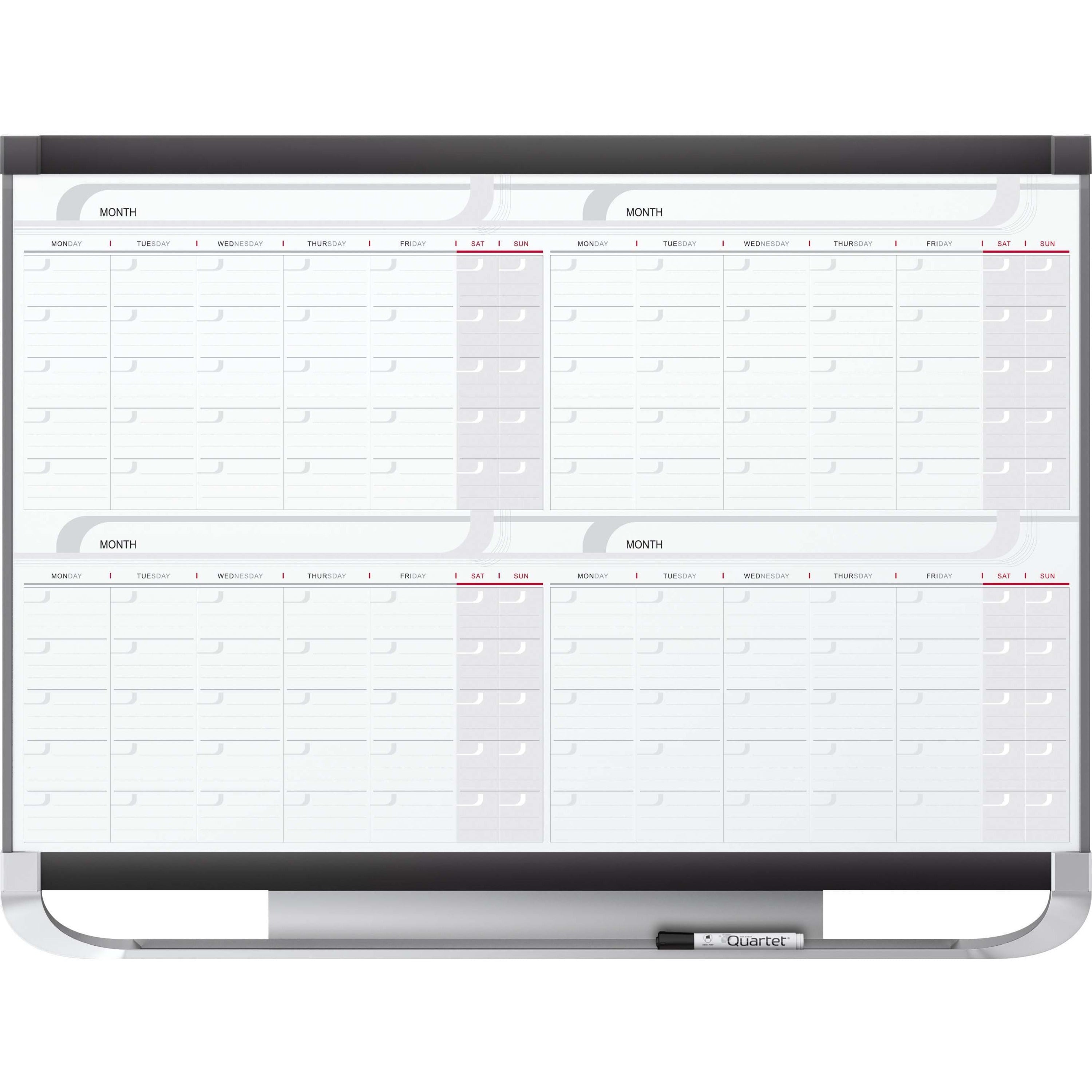 Quartet Prestige® 2 Magnetic Four Month Calendar Board - Monthly - 4 Month - White, Graphite - Steel - 24" Height x 36" Width - Magnetic, Durable, Ghost Resistant, Stain Resistant, Marker Tray, Maintenance Schedule