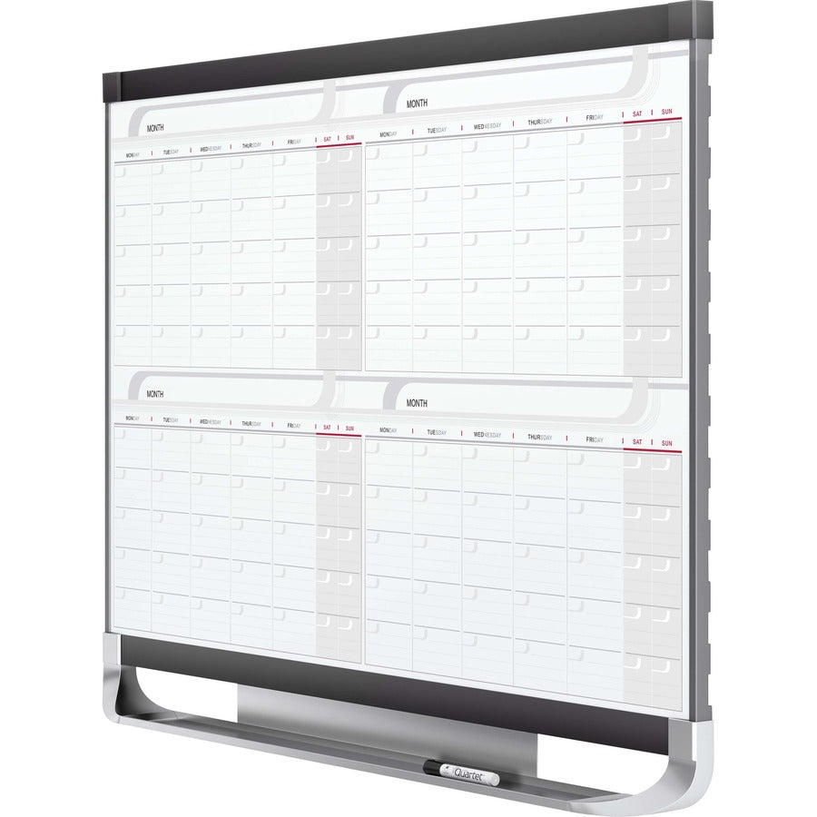 Quartet Prestige® 2 Magnetic Four Month Calendar Board - Monthly - 4 Month - White, Graphite - Steel - 24" Height x 36" Width - Magnetic, Durable, Ghost Resistant, Stain Resistant, Marker Tray, Maintenance Schedule