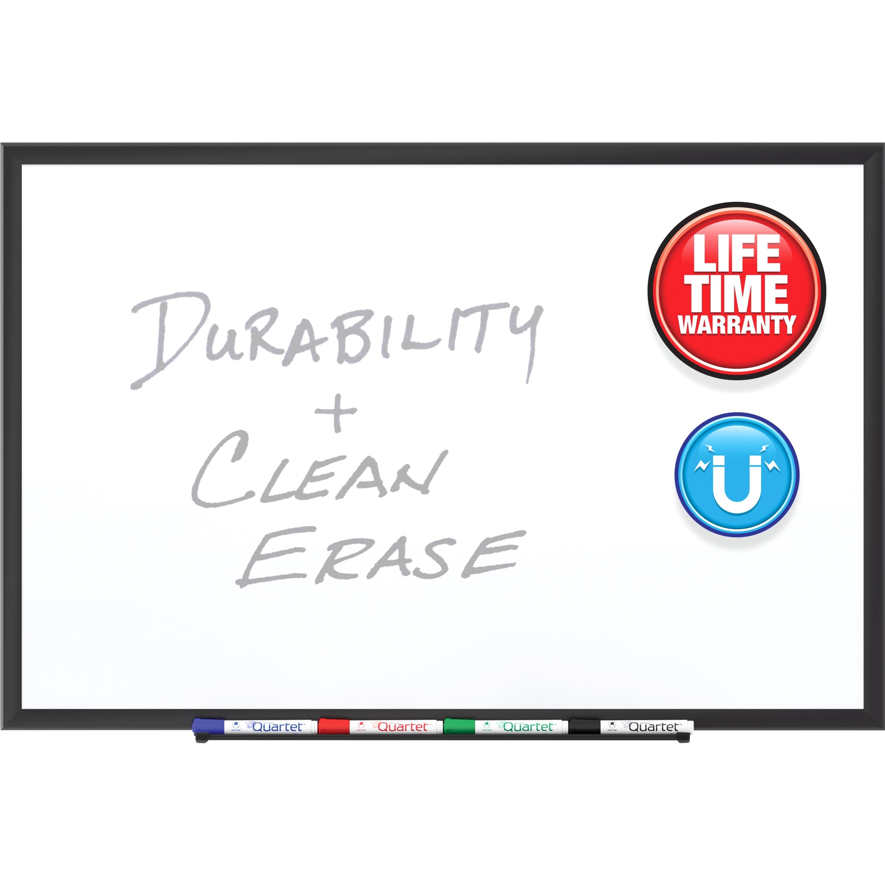 Quartet DuraMax Classic Whiteboard - 60" (5 ft) Width x 36" (3 ft) Height - White Porcelain Surface - Black Aluminum Frame - Rectangle - Horizontal/Vertical - Magnetic - 1 / Each