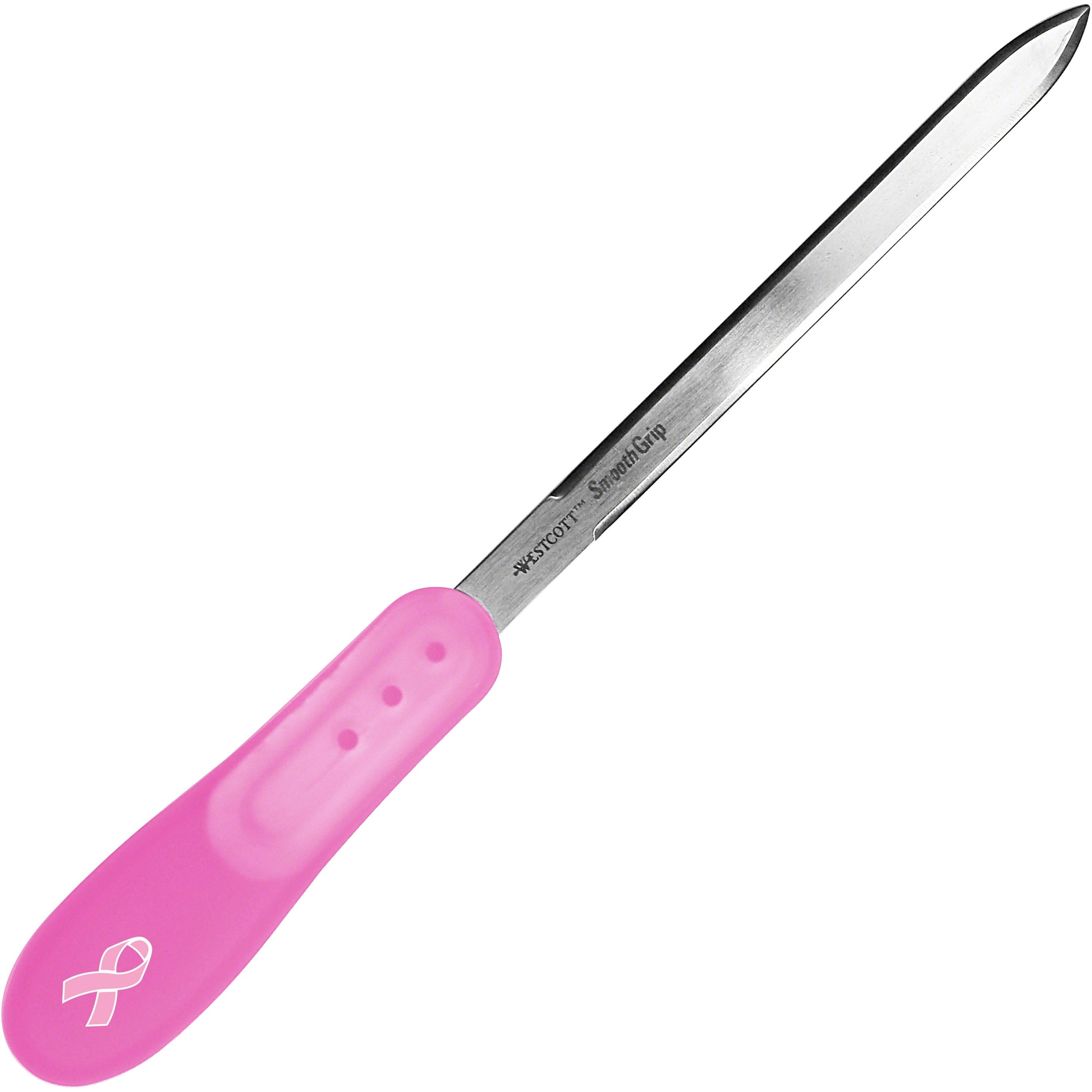 Westcott Pink Ribbon 9" Letter Opener - Stainless Steel Blade - Plastic Handle - Pink - 1 Each