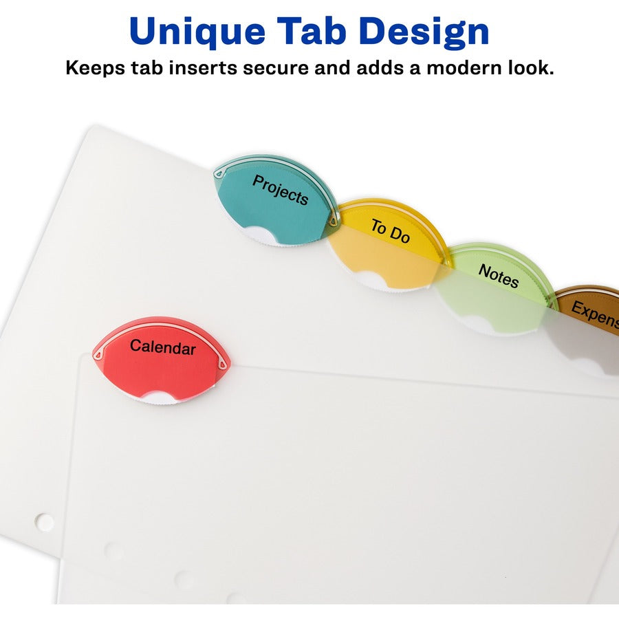 Avery® Insertable Style Edge Plastic Mini Dividers for 3 Ring Binders, 5.5" x 8.5" , 5-Tab Set, Multicolor, 1 Set (11118) - 5 x Divider(s) - 5 - 5 Tab(s)/Set - 5.5" Divider Width x 8.50" Divider Length - 7 Hole Punched - Translucent Plastic Divider...