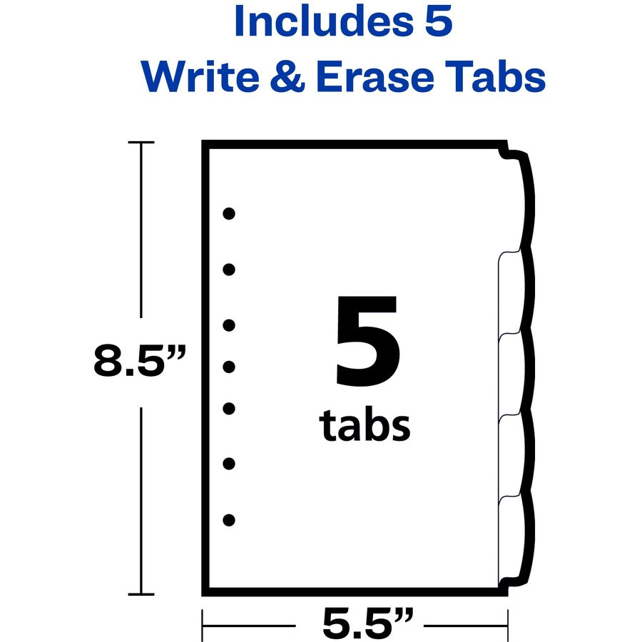 Avery® Insertable Style Edge Plastic Mini Dividers for 3 Ring Binders, 5.5" x 8.5" , 5-Tab Set, Multicolor, 1 Set (11118) - 5 x Divider(s) - 5 - 5 Tab(s)/Set - 5.5" Divider Width x 8.50" Divider Length - 7 Hole Punched - Translucent Plastic Divider...