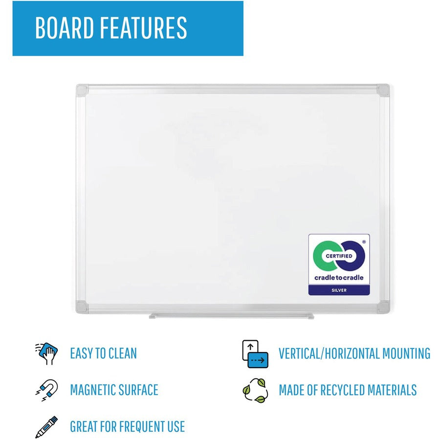 MasterVision EasyClean Dry-erase Board - 36" (3 ft) Width x 48" (4 ft) Height - White Aluminum Surface - Silver Frame - Magnetic - Eco-friendly, Sturdy, Pen Tray, Wall Mountable - 1 Each
