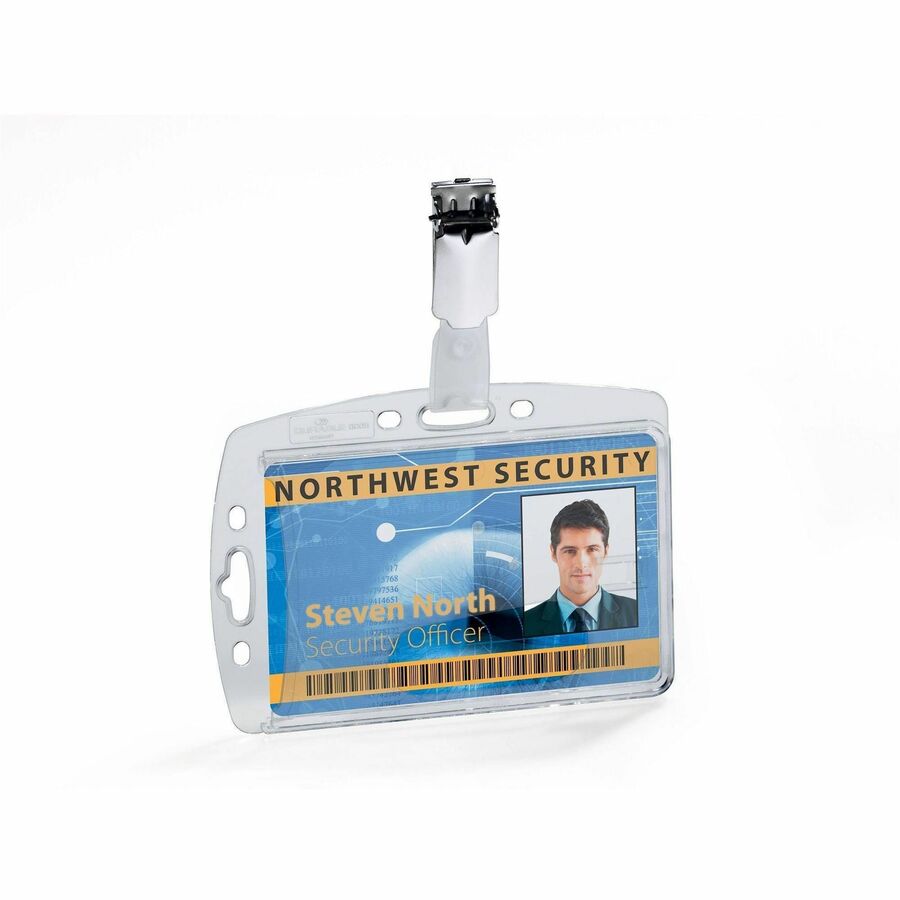 DURABLE Rotating Strap Clip ID Card Holder - Support 2.13" x 3.35" Media - 2.1" Height x 3.3" Width - Acrylic - Transparent - 25 / Box