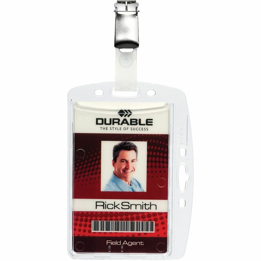 DURABLE Rotating Strap Clip ID Card Holder - Support 2.13" x 3.35" Media - 2.1" Height x 3.3" Width - Acrylic - Transparent - 25 / Box