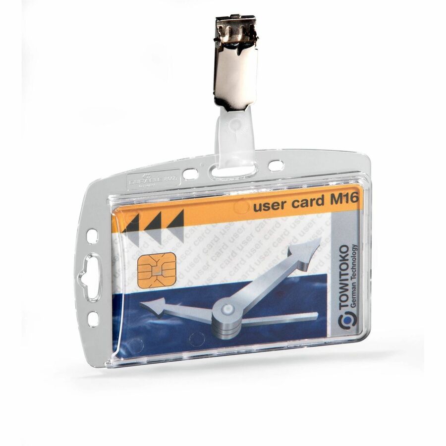 DURABLE Rotating Strap Clip ID Card Holder - Support 2.13" x 3.35" Media - 2.1" Height x 3.3" Width - Acrylic - Transparent - 25 / Box