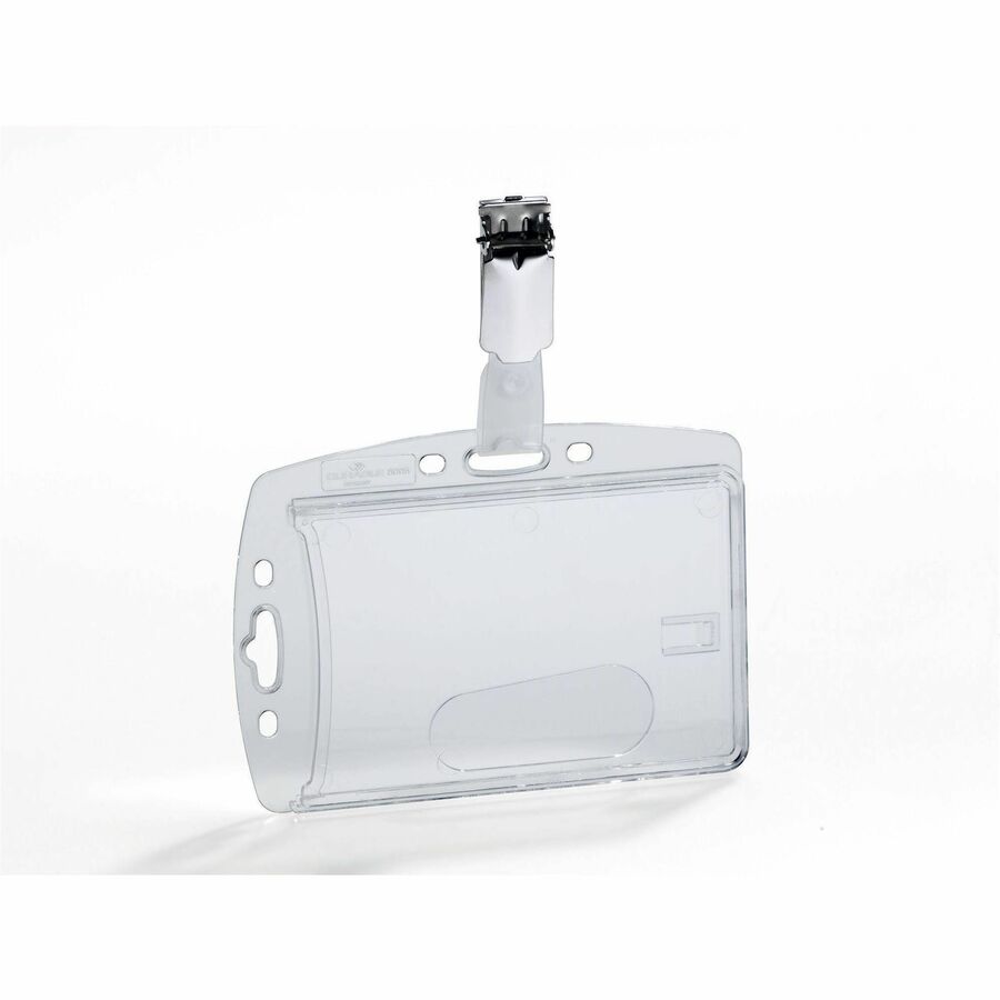 DURABLE Rotating Strap Clip ID Card Holder - Support 2.13" x 3.35" Media - 2.1" Height x 3.3" Width - Acrylic - Transparent - 25 / Box