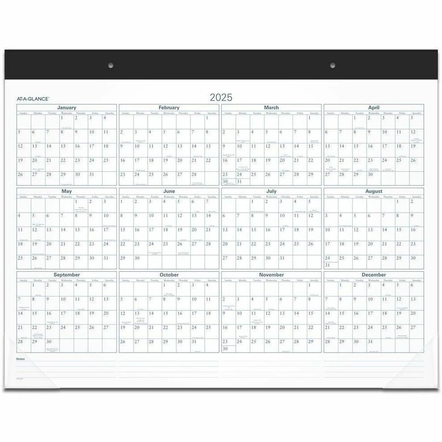 At-A-Glance Classic Monthly Desk Pad - Standard - Julian Dates - Daily, Monthly - 12 Month - January 2026 to December 2026 - 1 Day Single Page Layout - 21 3/4" x 17" Sheet Size - White Sheet - 2.37" x 2.87" Block - Headband - Desk Pad - Black, White - ...