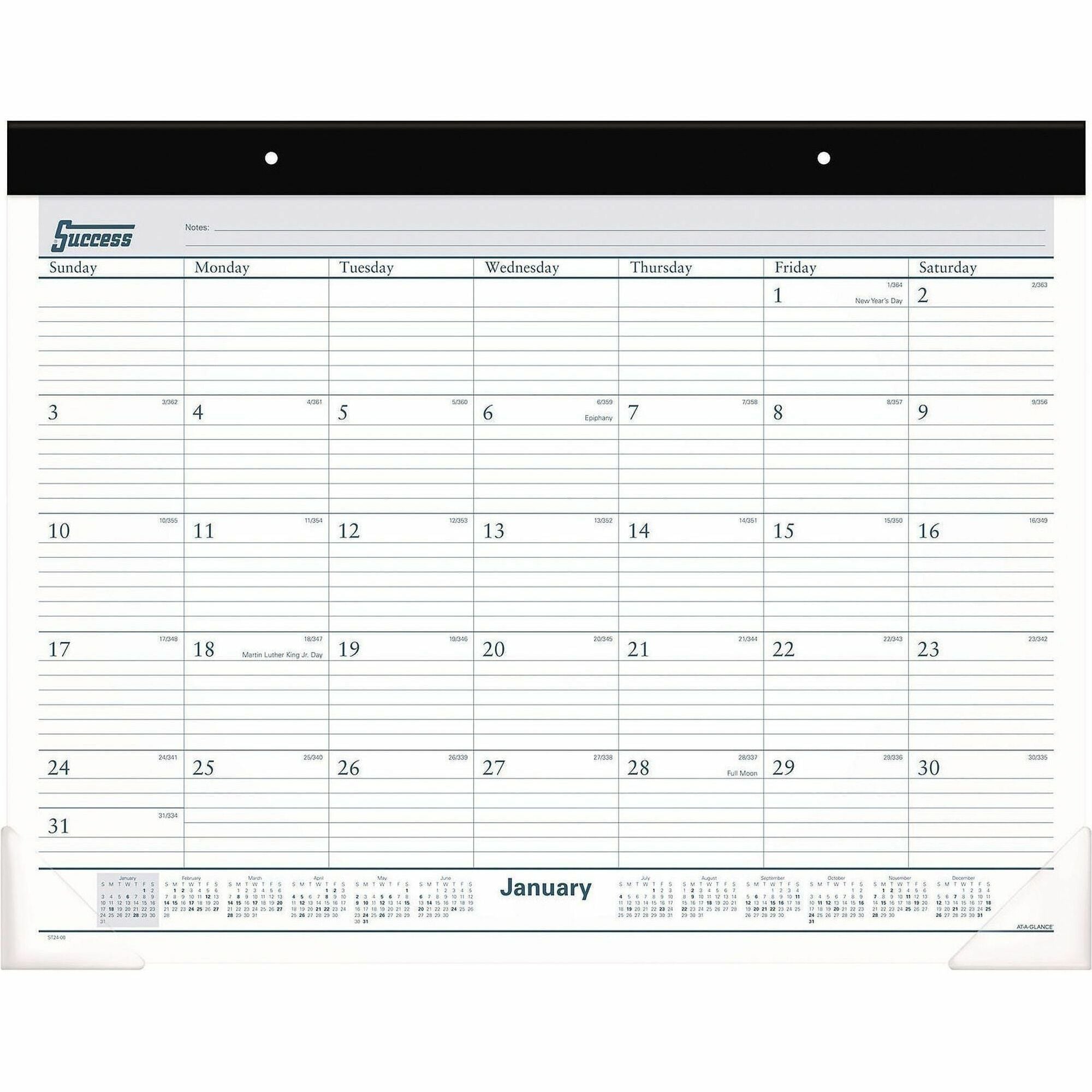 At-A-Glance Classic Monthly Desk Pad - Standard - Julian Dates - Daily, Monthly - 12 Month - January 2026 to December 2026 - 1 Day Single Page Layout - 21 3/4" x 17" Sheet Size - White Sheet - 2.37" x 2.87" Block - Headband - Desk Pad - Black, White - ...