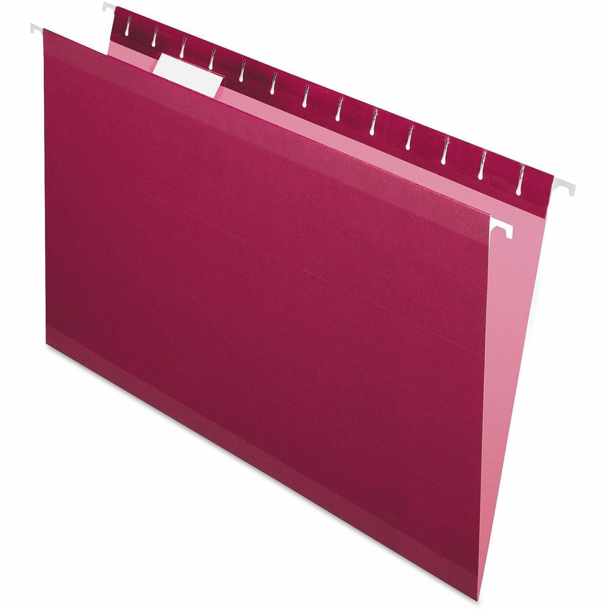 Pendaflex 1/5 Tab Cut Legal Hanging Folder - 8 1/2" x 14" - Internal Pocket(s) - 11 pt. - Burgundy - Reinforced, Tear Resistant, Durable - 25 / Box
