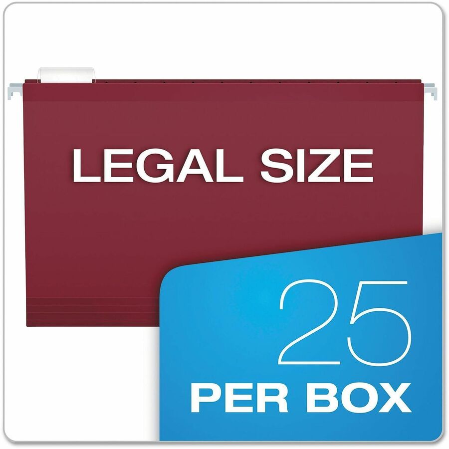 Pendaflex 1/5 Tab Cut Legal Hanging Folder - 8 1/2" x 14" - Internal Pocket(s) - 11 pt. - Burgundy - Reinforced, Tear Resistant, Durable - 25 / Box