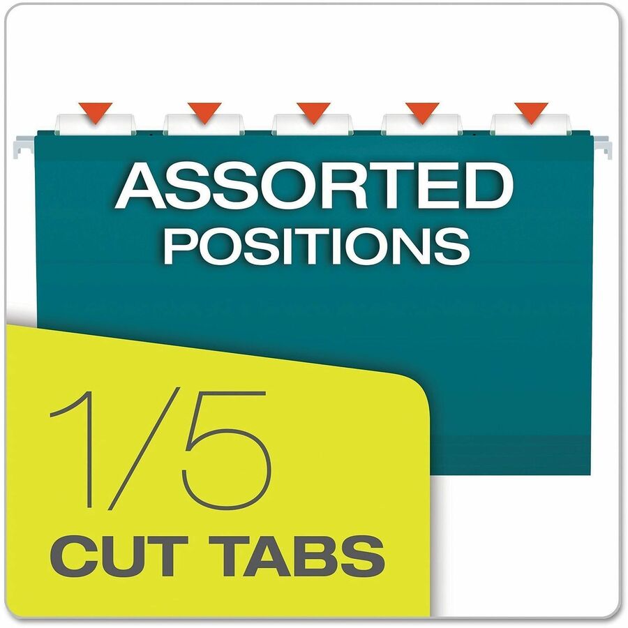 Pendaflex 1/5 Tab Cut Legal Hanging Folder - 8 1/2" x 14" - Internal Pocket(s) - 11 pt. - Teal - Reinforced, Tear Resistant, Durable - 25 / Box