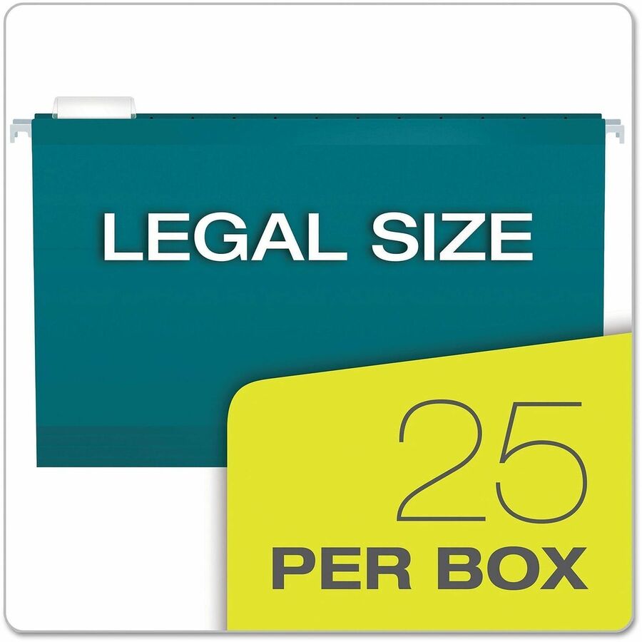 Pendaflex 1/5 Tab Cut Legal Hanging Folder - 8 1/2" x 14" - Internal Pocket(s) - 11 pt. - Teal - Reinforced, Tear Resistant, Durable - 25 / Box
