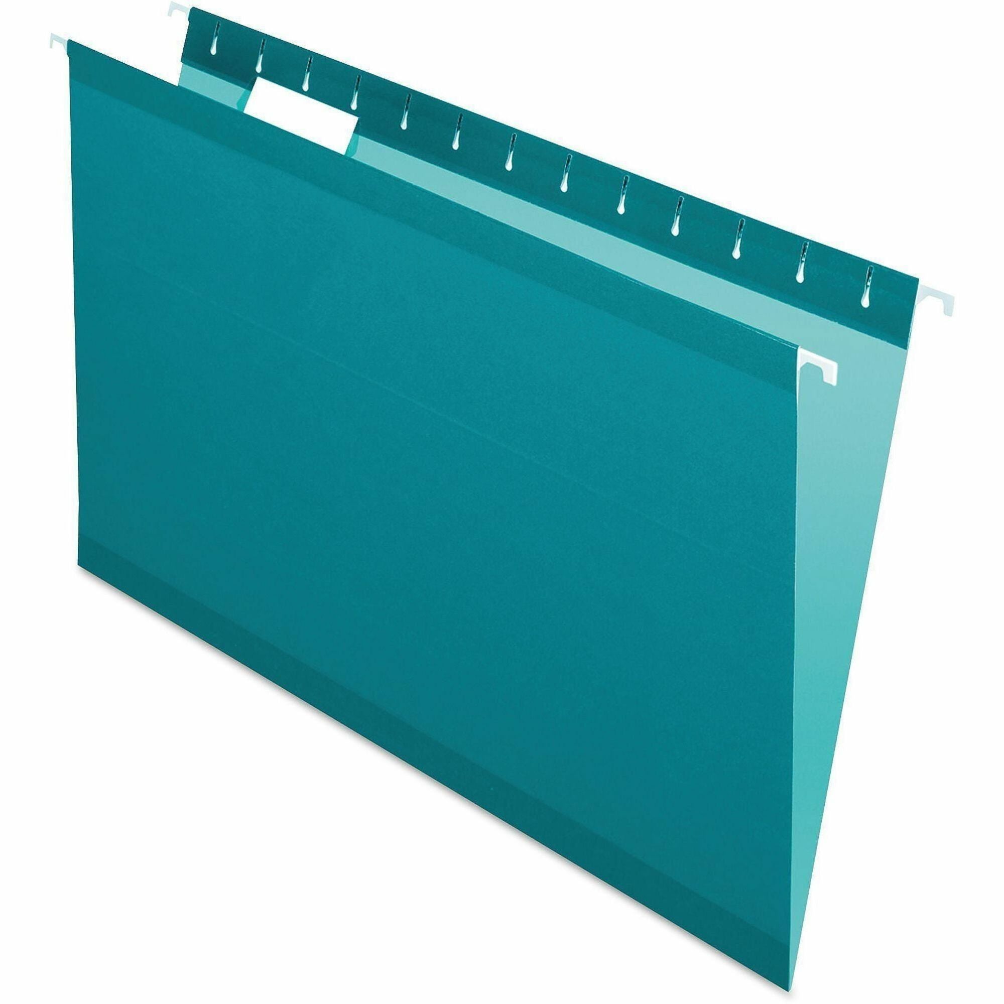Pendaflex 1/5 Tab Cut Legal Hanging Folder - 8 1/2" x 14" - Internal Pocket(s) - 11 pt. - Teal - Reinforced, Tear Resistant, Durable - 25 / Box