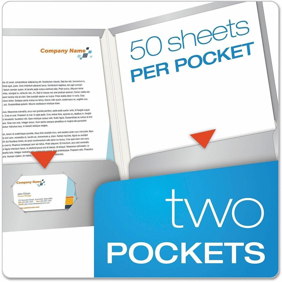 Oxford Showfolio Letter Pocket Folder - 8 1/2" x 11" - 100 Sheets Capacity - 2 Internal Pocket(s) - Gray - Die-cut, High Gloss, Laminated, CD Holder, Soil Resistant, Moisture Resistant - 25 / Box