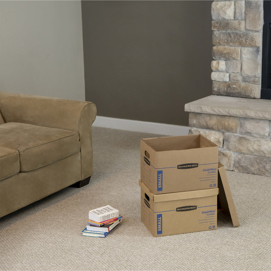 Bankers Box SmoothMove Classic Moving Boxes, Small 15pk - Internal Dimensions: 12" Width x 15" Depth x 10" Height - External Dimensions: 12.5" Width x 16.3" Depth x 10.5" Height - Lift-off Closure - Corrugated Cardboard - Kraft - Recycled - 15 Pack