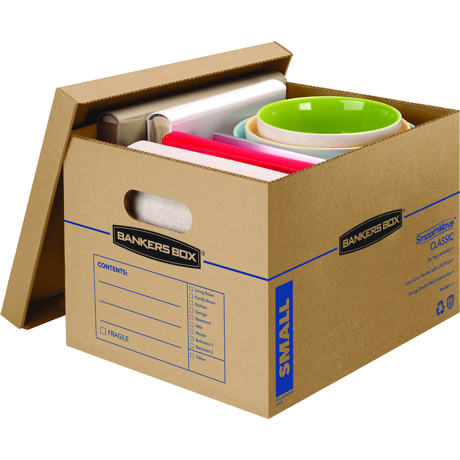 Bankers Box SmoothMove Classic Moving Boxes, Small 15pk - Internal Dimensions: 12" Width x 15" Depth x 10" Height - External Dimensions: 12.5" Width x 16.3" Depth x 10.5" Height - Lift-off Closure - Corrugated Cardboard - Kraft - Recycled - 15 Pack
