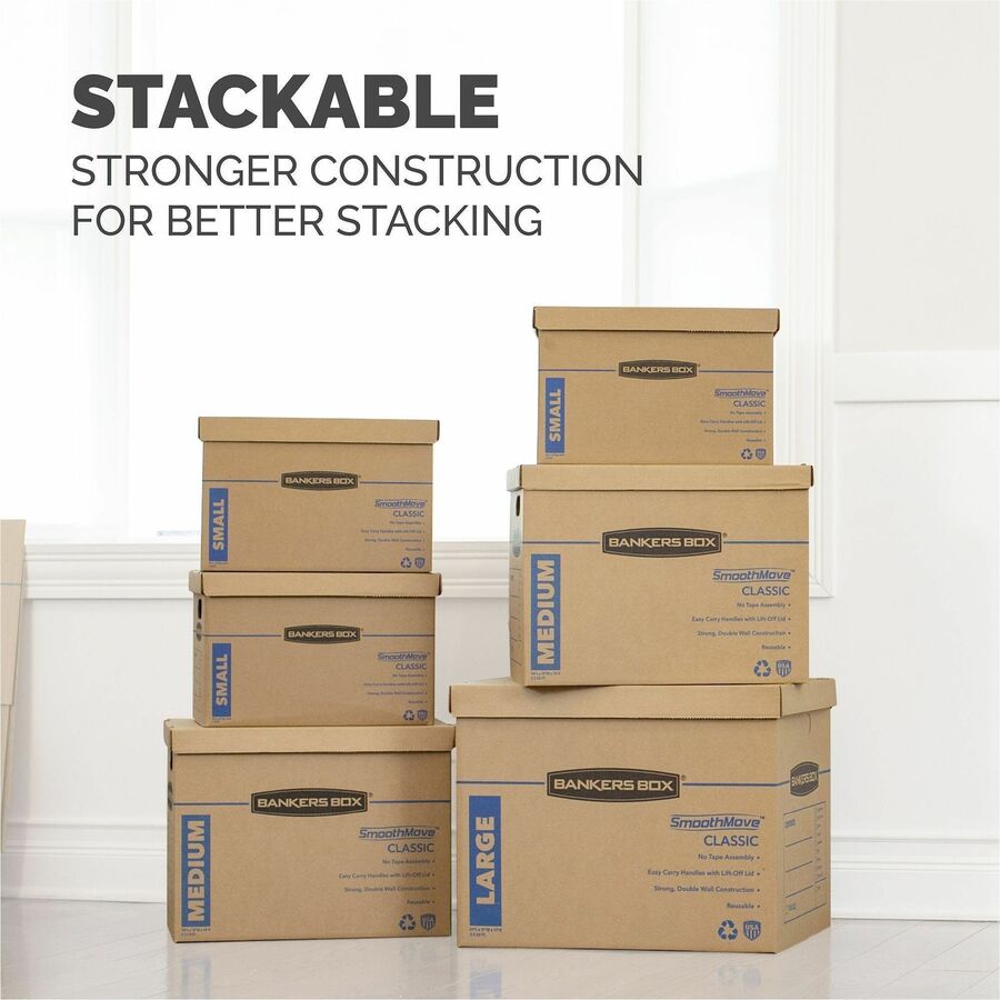Bankers Box SmoothMove Moving Boxes - Internal Dimensions: 17" Width x 21" Depth x 17" Height - External Dimensions: 17.6" Width x 22.3" Depth x 17.4" Height - Lift-off Closure - Corrugated Paper - Kraft - Recycled - 5 / Carton
