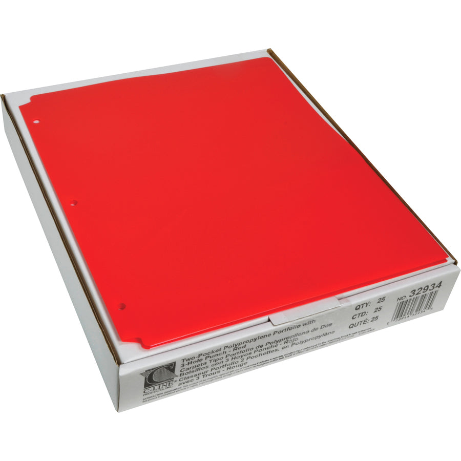 C-Line Letter Pocket Folder - 8 1/2" x 11" - 2 Pocket(s) - Red - Heavyweight - 25 / Box