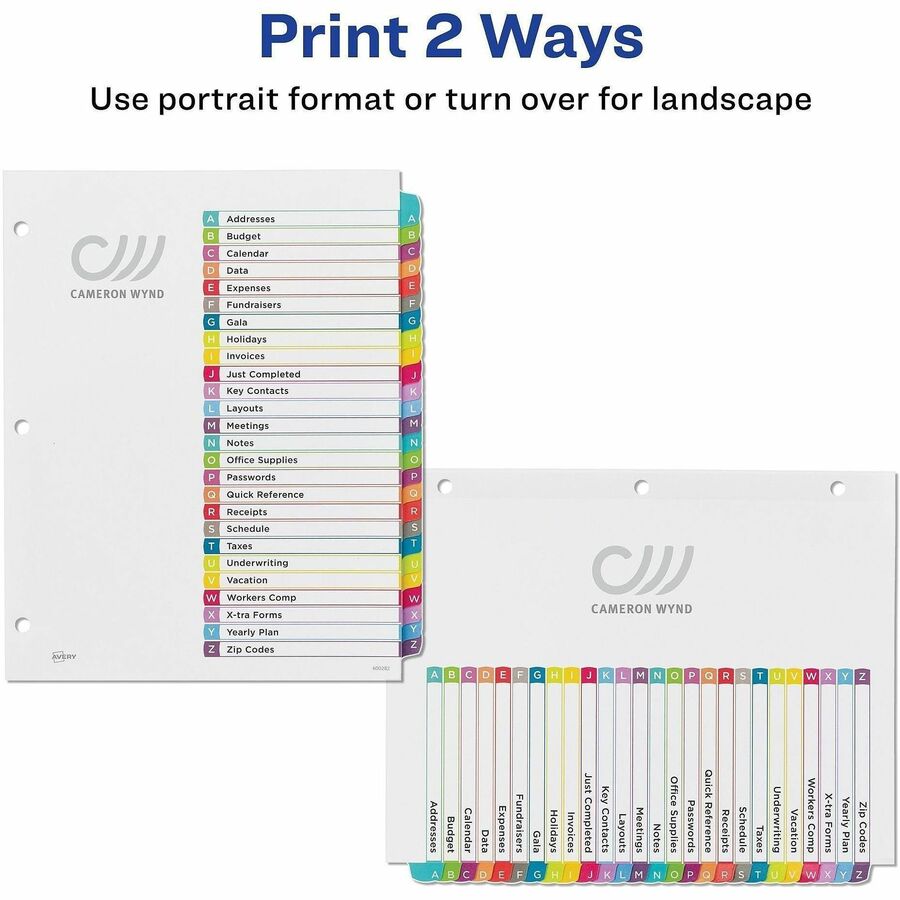 Avery A-Z Dividers, 26 Tabs, Ready Index, Arched Tabs (11844) - 26 x Divider(s) - 26 Printed Tab(s) - Alphabet - A-Z - 26 Tab(s)/Set - 8.5" Divider Width x 11" Divider Length - Letter - 8.50" Width x 11" Length - 3 Hole Punched - White Paper Divider - ...