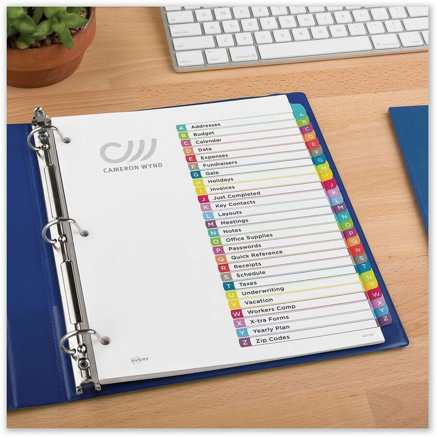 Avery A-Z Dividers, 26 Tabs, Ready Index, Arched Tabs (11844) - 26 x Divider(s) - 26 Printed Tab(s) - Alphabet - A-Z - 26 Tab(s)/Set - 8.5" Divider Width x 11" Divider Length - Letter - 8.50" Width x 11" Length - 3 Hole Punched - White Paper Divider - ...