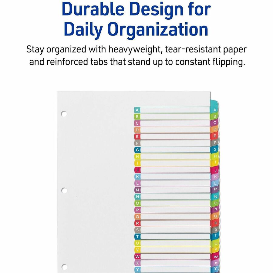 Avery A-Z Dividers, 26 Tabs, Ready Index, Arched Tabs (11844) - 26 x Divider(s) - 26 Printed Tab(s) - Alphabet - A-Z - 26 Tab(s)/Set - 8.5" Divider Width x 11" Divider Length - Letter - 8.50" Width x 11" Length - 3 Hole Punched - White Paper Divider - ...