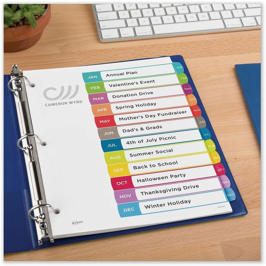 Avery Jan-Dec Dividers, 12 Tabs, Ready Index, Arched Tabs (11847) - 12 x Divider(s) - 12 Tab(s) - Month - Jan-Dec - 12 Tab(s)/Set - 8.5" Divider Width x 11" Divider Length - 3 Hole Punched - White Paper Divider - Multicolor Paper Tab(s) - 20% - Hole-pu...
