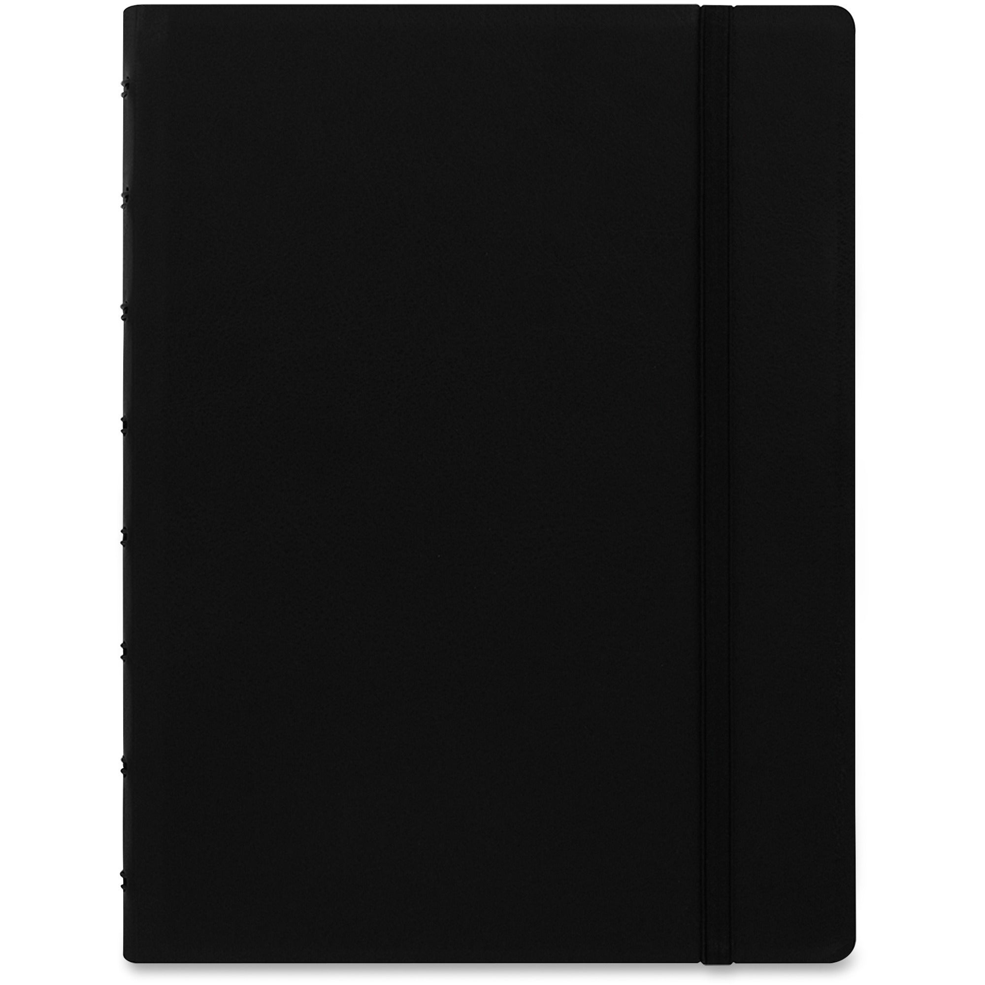 Rediform A5 Size Filofax Notebook - A5 - 56 Sheets - Twin Wirebound - 0.24" Ruled - A5 - 8 1/4" x 5 13/16" Sheet Size - 8.50" Height x 6.4" Width - Off White/Ivory Paper - Black Leatherette Cover - Elastic Closure, Indexed, Pocket, Ruler, Refillable, S...