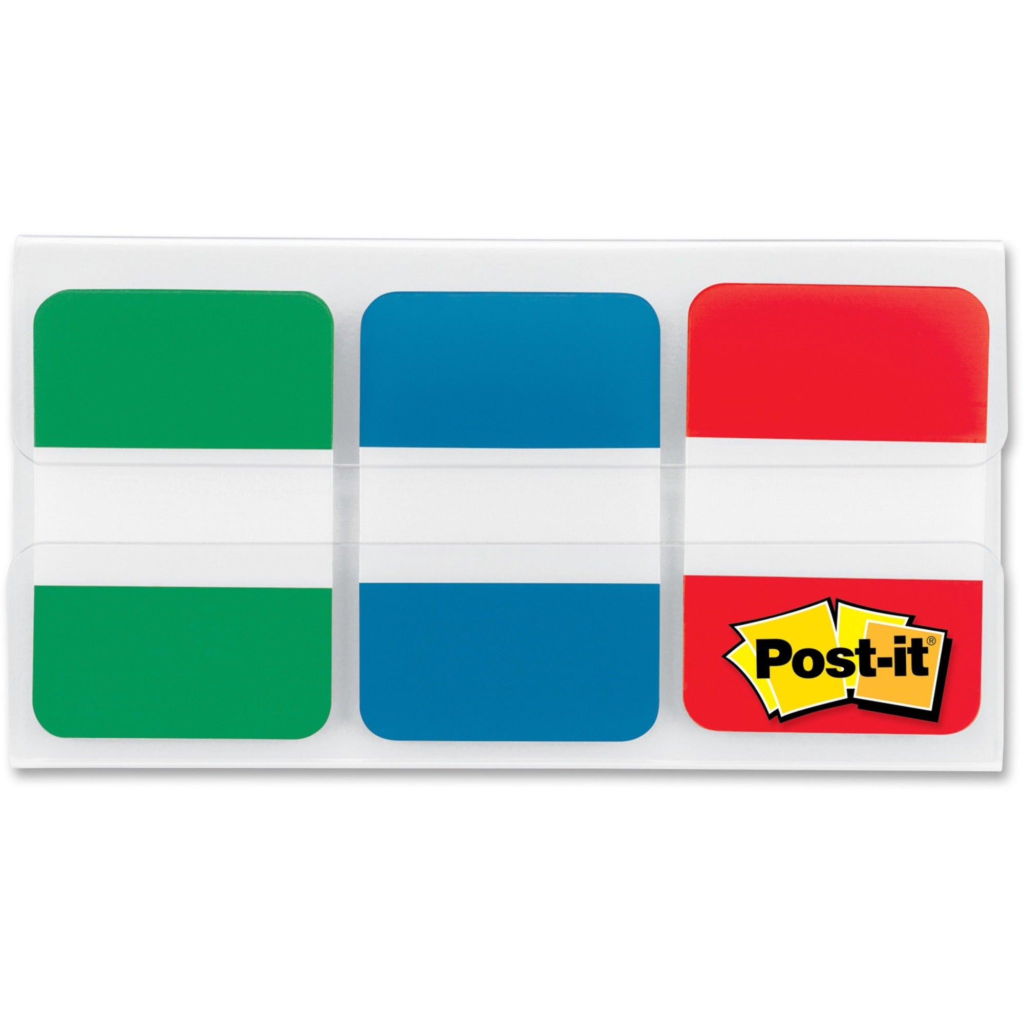 Post-it® Filing Tabs - 1" Tab Height x 1.50" Tab Width - Green, Blue, Red Tab(s) - Removable, Durable, Repositionable, Customizable, Wear Resistant, Tear Resistant - 66 / Pack
