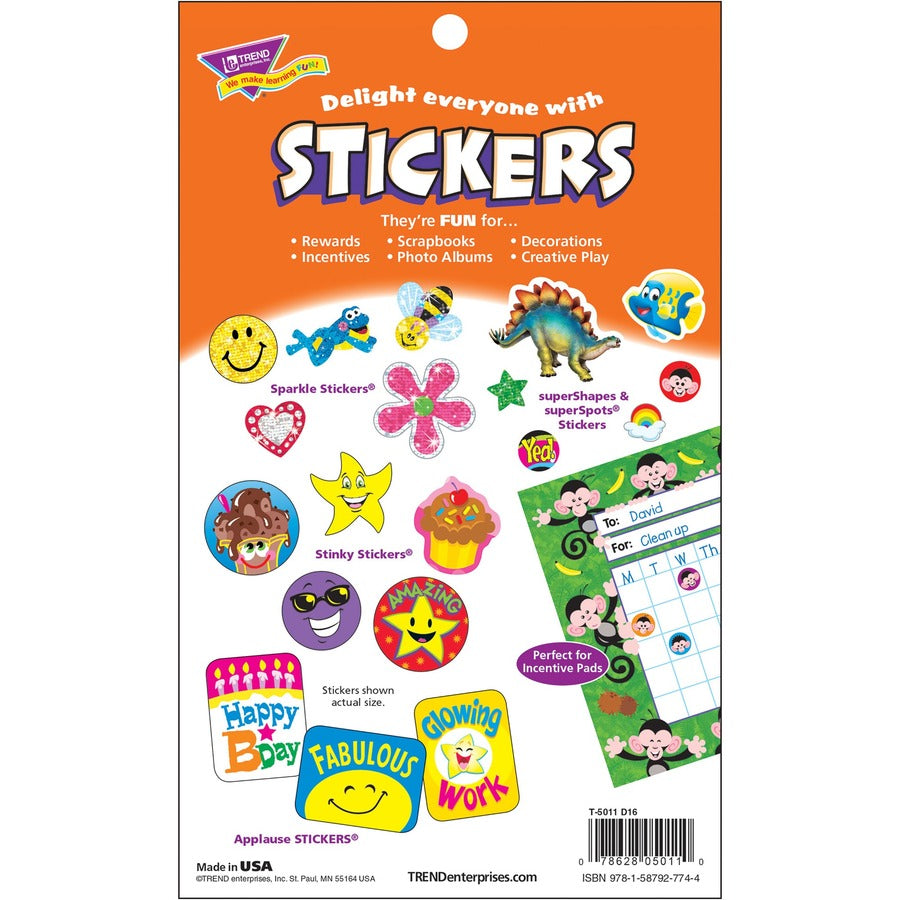 Trend Praise & Reward Stickers - Self-adhesive - Acid-free, Fade Resistant, Non-toxic, Photo-safe - 9.50" Height x 5.75" Width - Multicolor - 238 / Pad