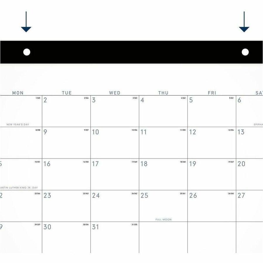 At-A-Glance Contemporary Monthly Desk Pad - Julian Dates - Daily, Monthly - 12 Month - January 2026 to December 2026 - 1 Month Single Page Layout - 18" x 11" Sheet Size - White Sheet - Headband - Desk Pad - Paper - Black Cover - 11" Height - Reference ...