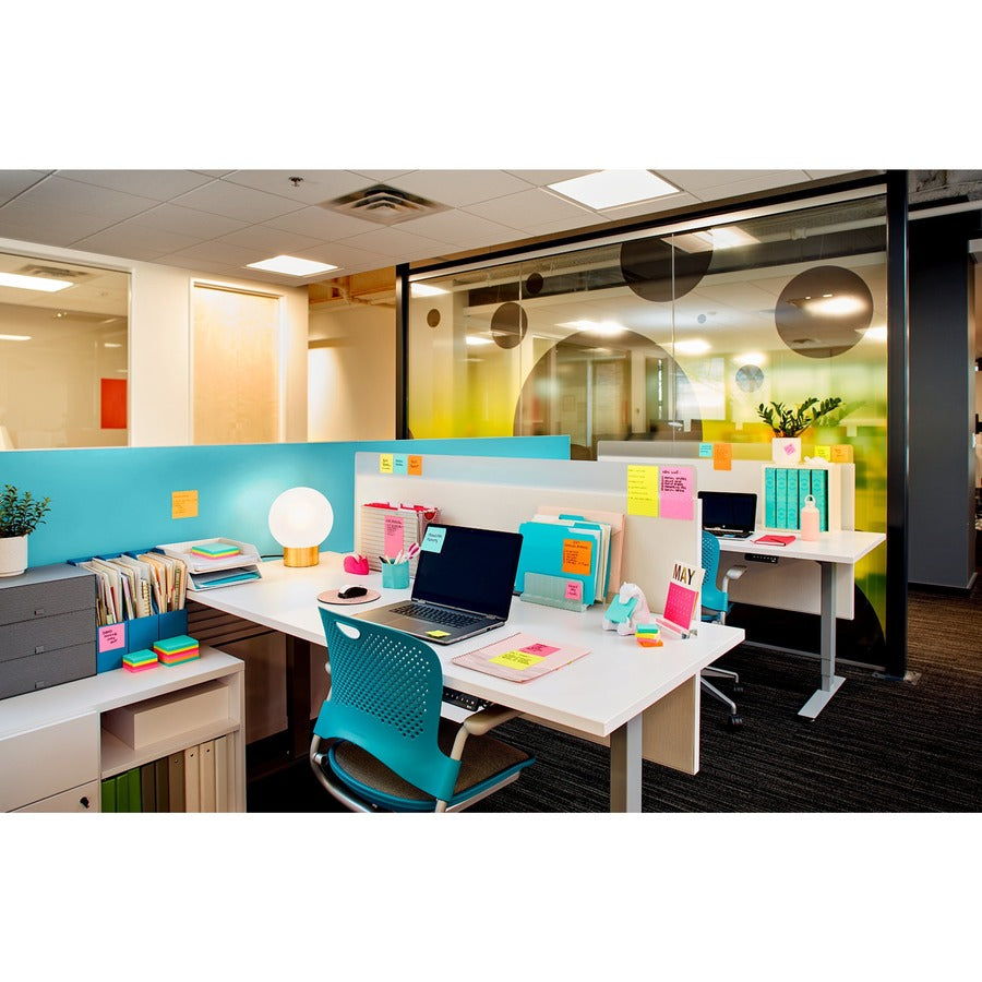Post-it® Super Sticky Notes - Supernova Neons Color Collection - 2160 x Multicolor - 3" Flag/Note Width x 3" Flag/Note Length - Rectangle - 90 Sheets per Pad - Aqua Splash, Tropical Pink, Acid Lime, Canary Yellow - Paper - Self-adhesive, Recyclable...