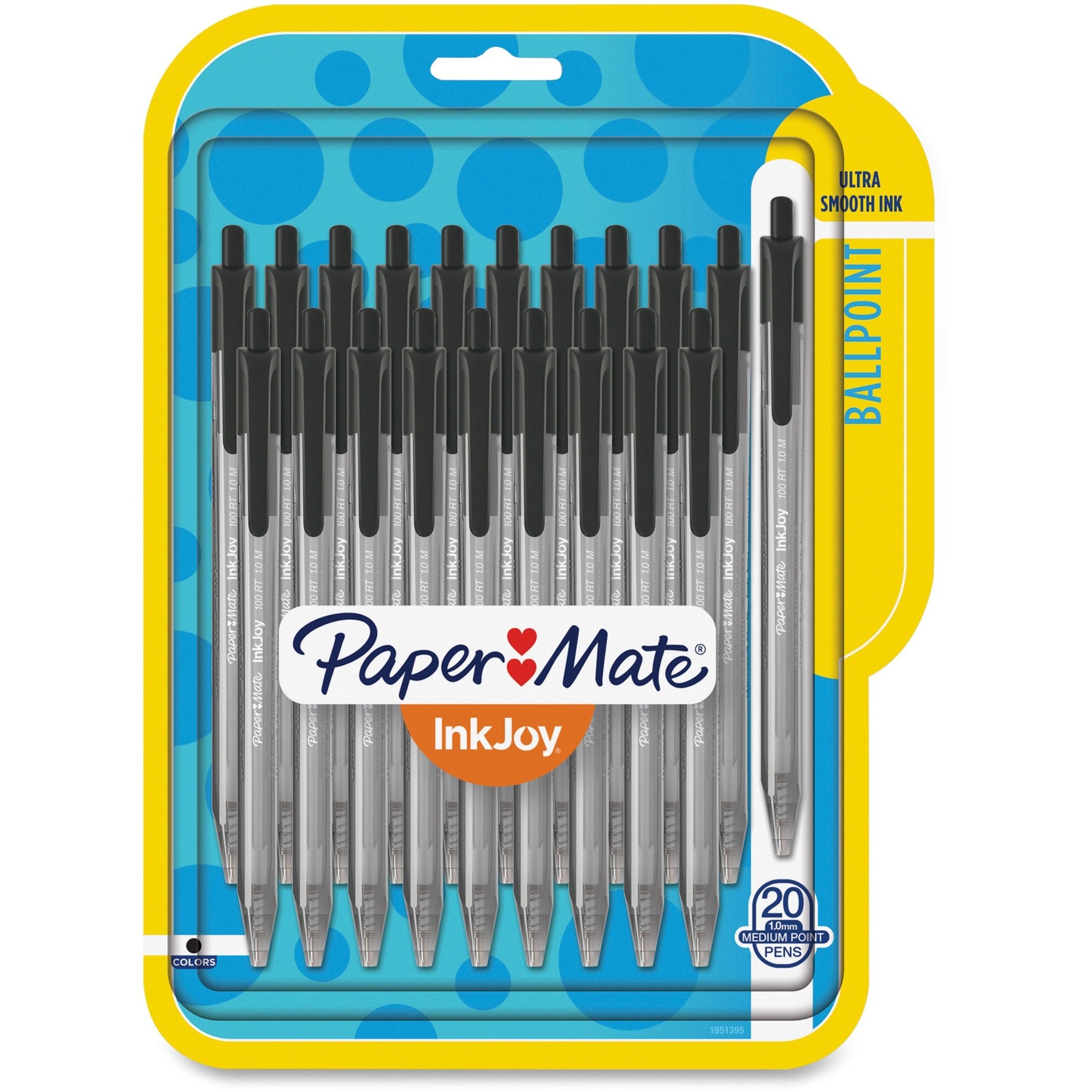 Paper Mate InkJoy 100 RT Pens - 1 mm Medium Pen Point - Retractable - Black Ink - Translucent Barrel - 20 / Pack