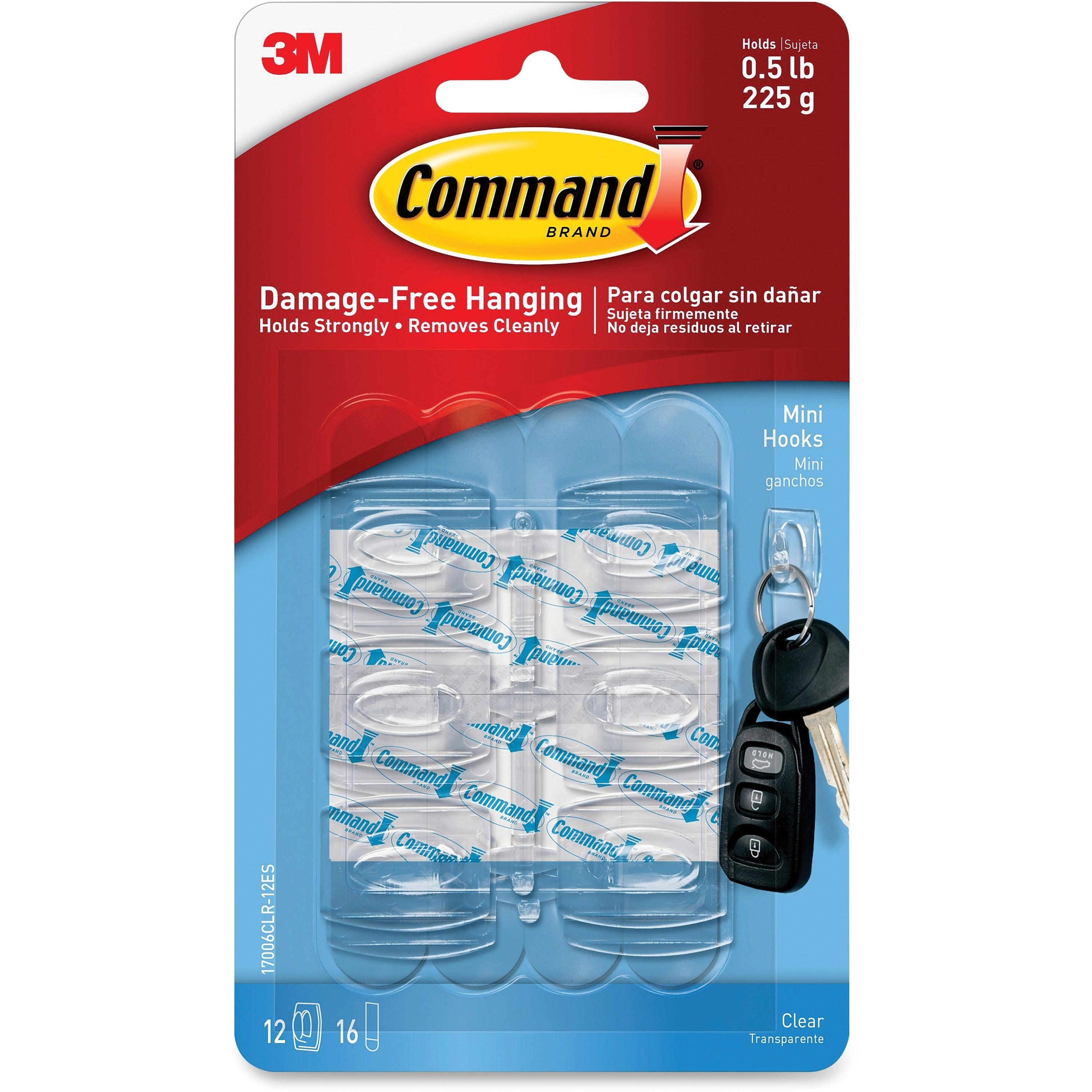 Command .5 lb. Clear Mini Hooks - 8 oz (226.8 g) Capacity - for Home - Clear - 6 / Pack