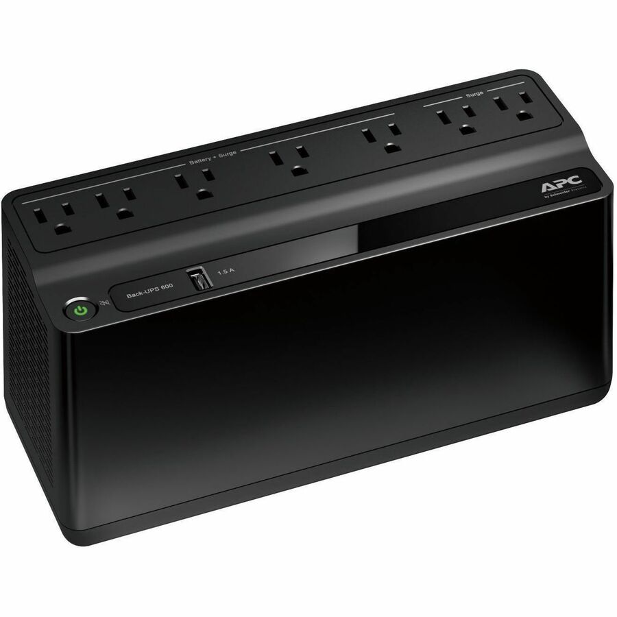 APC by Schneider Electric Back-UPS 600VA Tower UPS - Tower - 10 Hour Recharge - 3.20 Minute Stand-by - 120 V Input - 120 V AC Output - Single Phase - Stepped Approximated Sine Wave - 5 x NEMA 5-15R, 2 x NEMA 5-15R Surge Receptacle(s) - 7 x Battery/Surg...