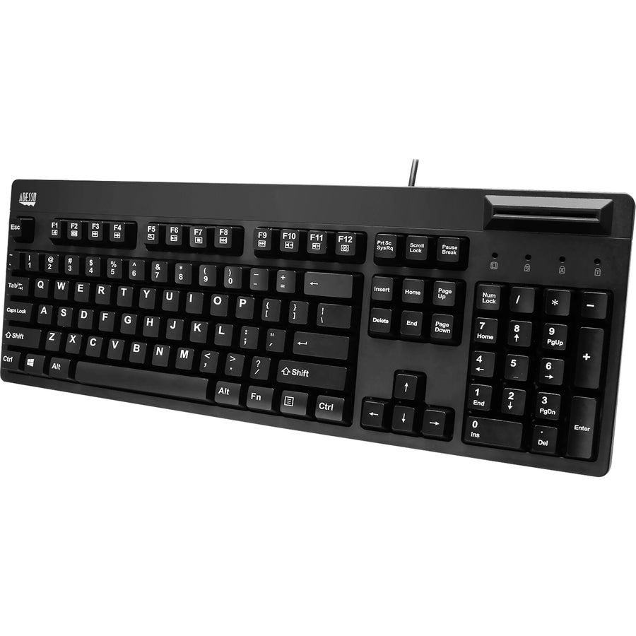 Adesso EasyTouch 630SB - Smart Card Reader Keyboard - Cable Connectivity - USB 2.0 Interface - 104 Key(s) - English (US) - QWERTY Layout - Computer - PC - Membrane Keyswitch - Black
