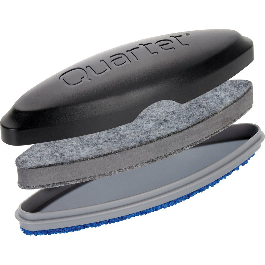 Quartet Premium Magnetic 3-in-1 Eraser - 2" Width x 6.50" Length - Used as Ink Remover, Residue Remover, Spot Remover, Chalk Remover - Durable, Easy-grip Handle, Magnetic - Black - Felt, MicroFiber - 1 / Pack