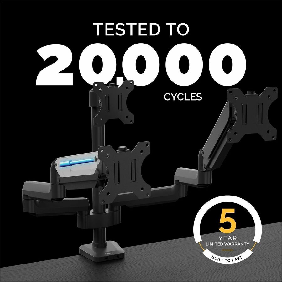 Fellowes Platinum Mounting Arm for Monitor - Black - 3 Display(s) Supported - 90" Screen Support - 60 lb Load Capacity - 1 Each