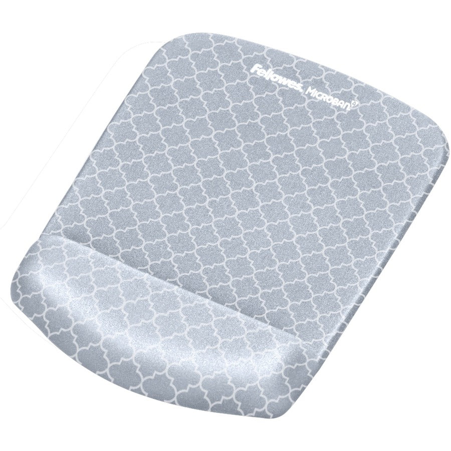 Fellowes PlushTouch Microban Mouse Pad Wrist Rest - Lattice - 1" Height x 7.25" Width x 9.38" Depth - Gray, White - Foam - Wear Resistant, Tear Resistant, Skid Proof - 1