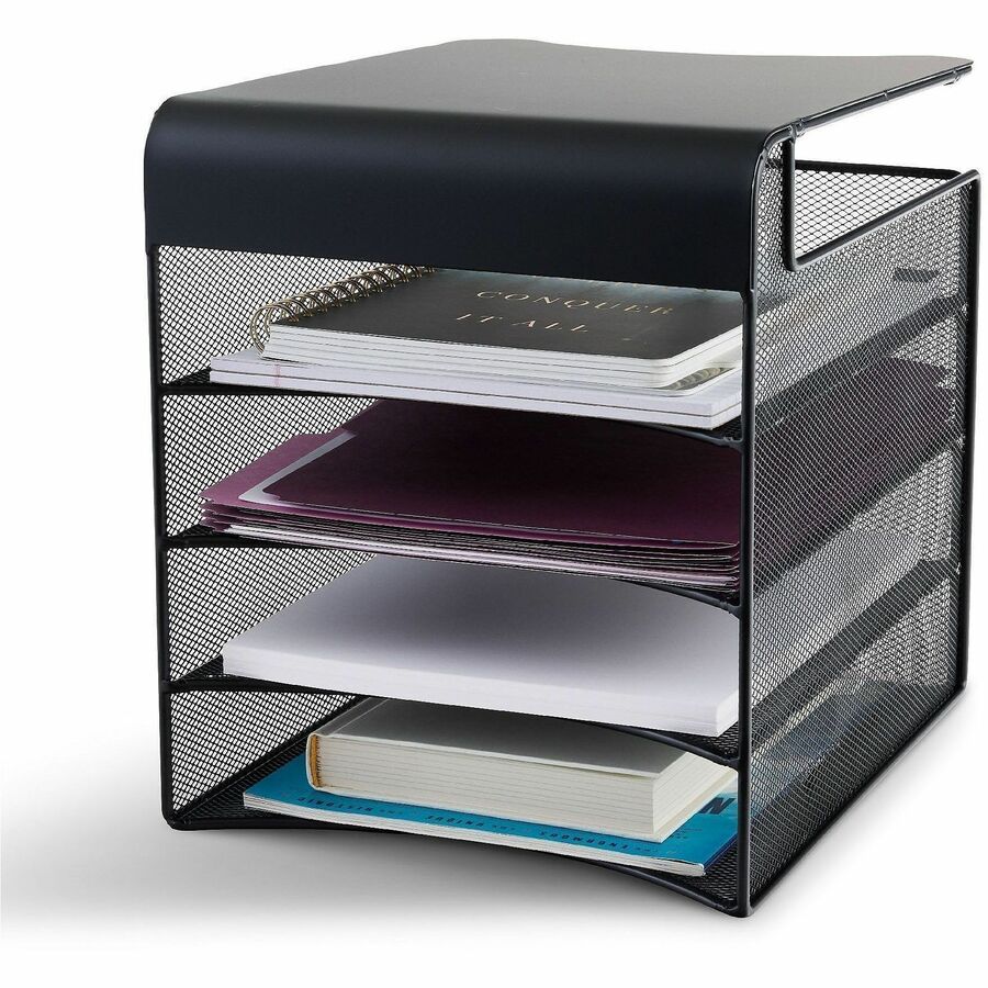 Safco Onyx Solid Top Horizontal Hanging Storage - 12" Height x 10.25" Width x 12.38" Depth - Scratch Resistant - Powder Coated - Black - Steel - 1 Each