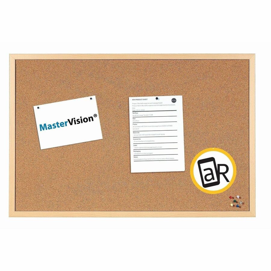 MasterVision Oak Frame 3'x2' Cork Bulletin Board - 24" Board Height x 36" Board Width - Cork Surface - Self-healing - Oak Frame - 1 Each