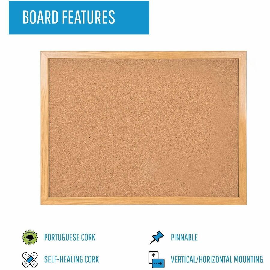 MasterVision Oak Frame 3'x2' Cork Bulletin Board - 24" Board Height x 36" Board Width - Cork Surface - Self-healing - Oak Frame - 1 Each